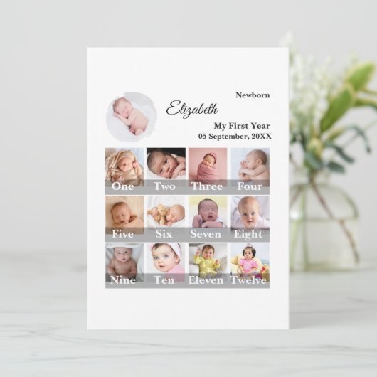 Baby First Year 12 Month Photo Collage  Milestone (Staand voorkant)