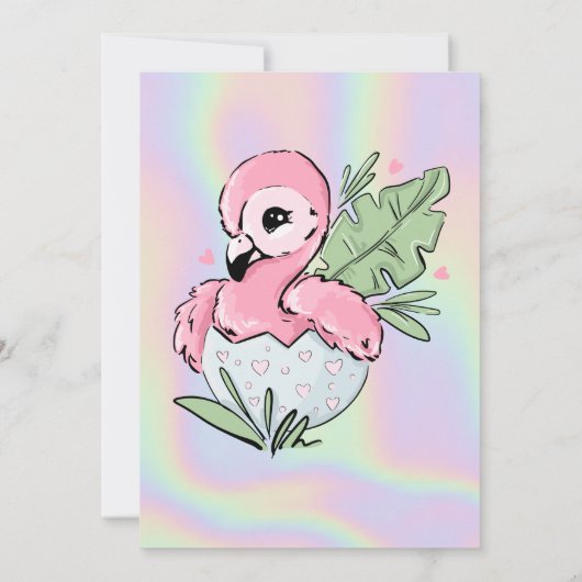 Baby Flamingo, Holografische Verjaardag Kaart (Achterkant)