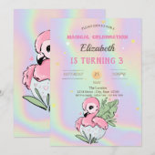 Baby Flamingo, Holografische Verjaardag Kaart (Voorkant / Achterkant)