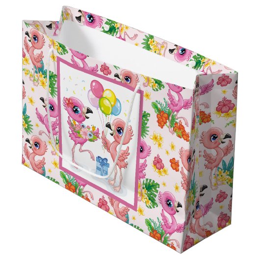 Baby Flamingo Party Groot Cadeauzakje (Voorkant Gekanteld)
