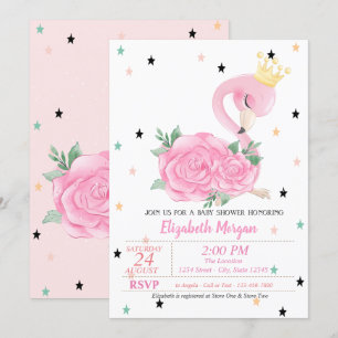 Baby Flamingo, sterren, prinses Baby shower Kaart