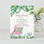 Baby Flamingo Tropical Leaves Baby shower Kaart (Staand voorkant)