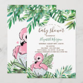 Baby Flamingo Tropical Leaves Baby shower Kaart (Voorkant / Achterkant)