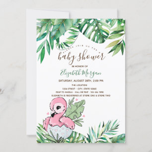 Baby Flamingo Tropical Leaves Baby shower Kaart