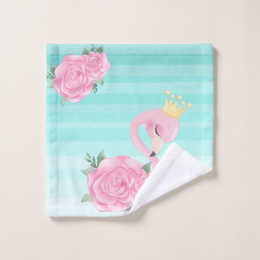 Baby Flamingo Waterverf Stripes, Flowers Bad Handdoek (Wasdoekje)