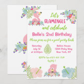 Baby Flamingo Zomer Verjaardagsfeestuitnodiging Kaart (Voorkant / Achterkant)