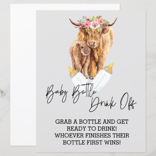 Baby Fles Drink van game Shower Highland Koe (Voorkant / Achterkant)