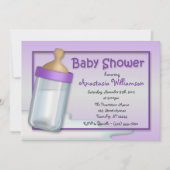 Baby Fles Paars Baby Shower Invitaties Kaart (Voorkant)
