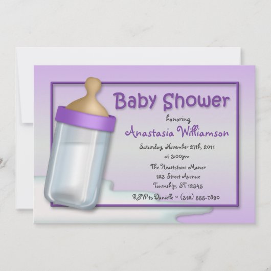 Baby Fles Paars Baby Shower Invitaties Kaart (Voorkant)