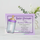 Baby Fles Paars Baby Shower Invitaties Kaart (Staand voorkant)