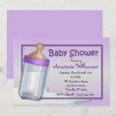 Baby Fles Paars Baby Shower Invitaties Kaart (Voorkant / Achterkant)