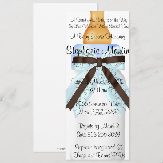 Baby flesdouche-uitnodiging kaart (Voorkant / Achterkant)