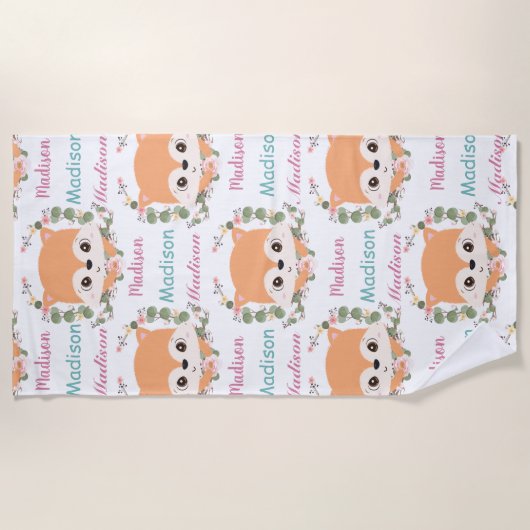 Baby Floral Fox Custom Name Ombre Pattern Strandlaken (Voorkant)
