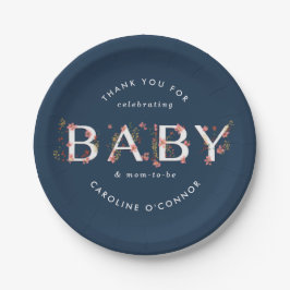 BABY Floral Garden Baby shower Blauw Papieren Bordje