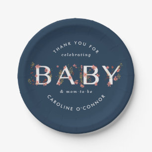 BABY Floral Garden Baby shower Blauw Papieren Bordje