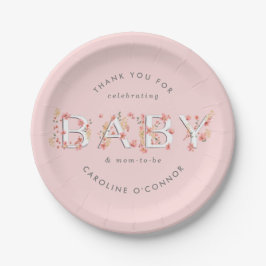 BABY Floral Garden Baby shower Roze Papieren Bordje