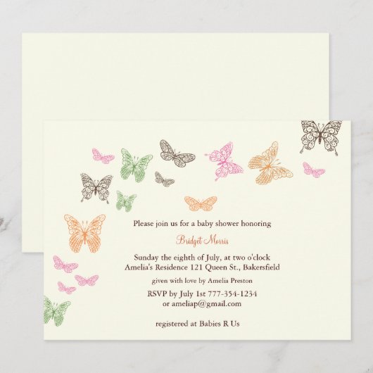 Baby Flutters Shower Invitation iory Kaart (Voorkant / Achterkant)