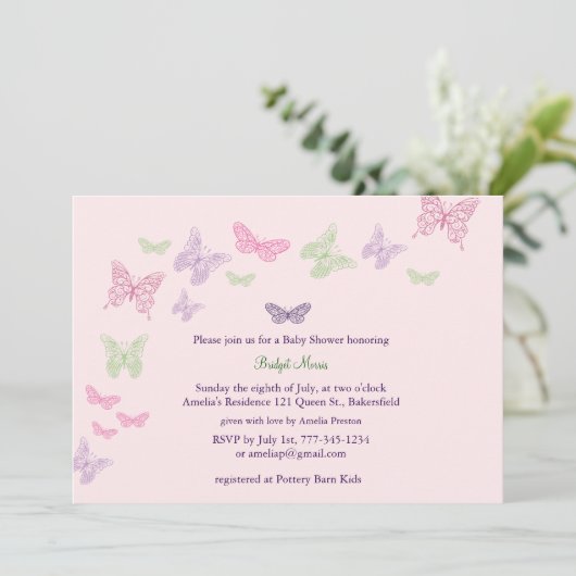 Baby Flutters Shower Invitation roze Kaart (Staand voorkant)