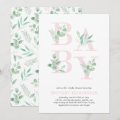 Baby Foliage baby shower invite_Pink Kaart (Voorkant / Achterkant)