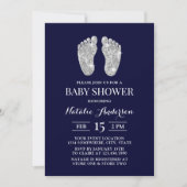 Baby Foot Modern Navy Silver Glitter Baby shower Kaart (Voorkant)