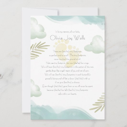 Baby Footprint Memorial Kaart (Voorkant)
