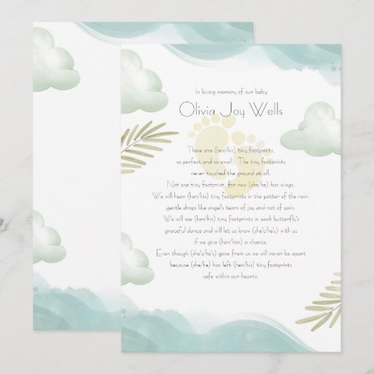 Baby Footprint Memorial Kaart (Voorkant / Achterkant)