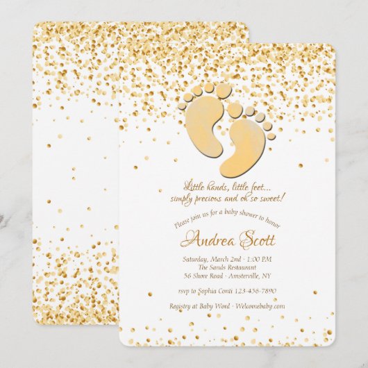Baby Footprints Douche Uitnodiging (Voorkant / Achterkant)