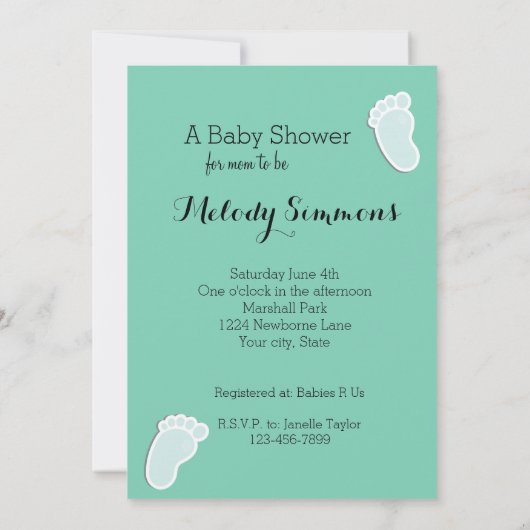 Baby Footprints Mint Baby shower Kaart (Achterkant)