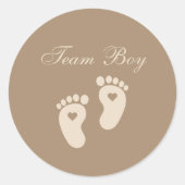 Baby Footprints Team Boy Brown Genderonthulling Ronde Sticker (Voorkant)