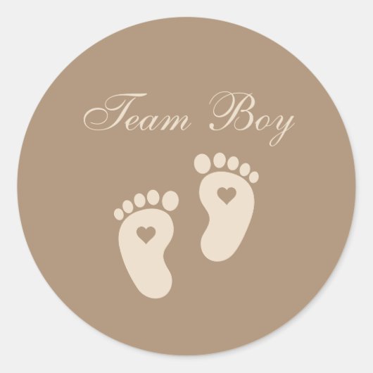 Baby Footprints Team Boy Brown Genderonthulling Ronde Sticker (Voorkant)