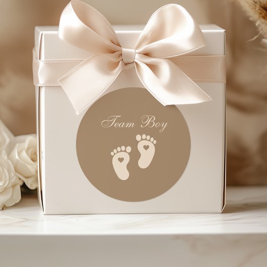 Baby Footprints Team Boy Brown Genderonthulling Ronde Sticker