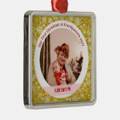 Baby Foto 1e Kerstmis als grootouders Golden Metalen Ornament (Rechts)