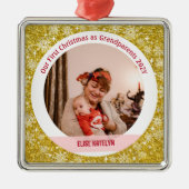 Baby Foto 1e Kerstmis als grootouders Golden Metalen Ornament (Voorkant)