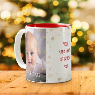 Baby Foto 1e Kerstmis Grootouders Sneeuwvlokken Tweekleurige Koffiemok