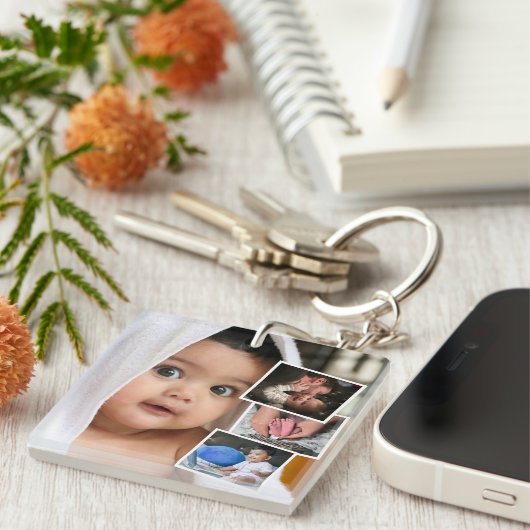 Baby Foto 4 Afbeelding Montage Sleutelhanger (Voorkant Rechts)