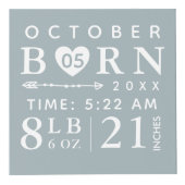 Baby Foto Aandenken & Geboorte Stats Blauwe Monogr Kubus (Voorkant)