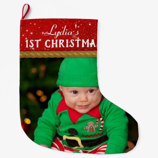 Baby Foto Baby eerste Kerstmis Grote Kerstsok (Voorkant)
