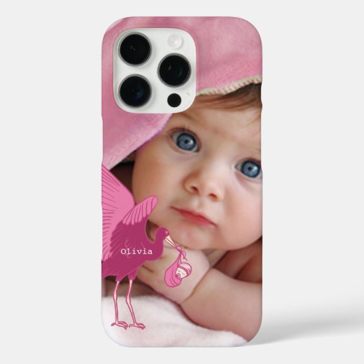 Baby Foto Baby Stats Roze Ooievaar Case-Mate iPhone Case (Achterkant)