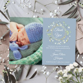 Baby Foto bedankt Greenery Dusty Blue Birth Aankondiging