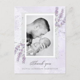 Baby Foto bedankt je lavender geboorteaankondiging Briefkaart