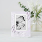Baby Foto bedankt je lavender geboorteaankondiging Briefkaart (Staand voorkant)