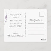 Baby Foto bedankt je lavender geboorteaankondiging Briefkaart (Achterkant)