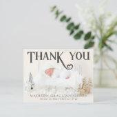 Baby Foto: Bedankt Modern Heart Birth Aankondigingskaart (Staand voorkant)