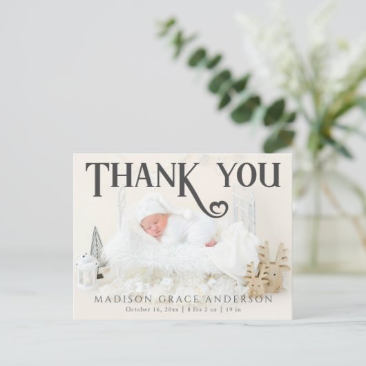 Baby Foto: Bedankt Modern Heart Birth Aankondigingskaart (Staand voorkant)