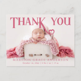 Baby Foto: Bedankt Modern Heart Birth Aankondigingskaart