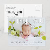 Baby Foto: Bedankt Modern Heart Birth Aankondigingskaart (Voorkant / Achterkant)