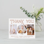 Baby Foto: Bedankt Modern Heart Birth Folie Uitnodiging Briefkaart (Staand Voorkant)