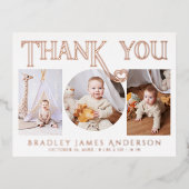 Baby Foto: Bedankt Modern Heart Birth Folie Uitnodiging Briefkaart (Voorkant)