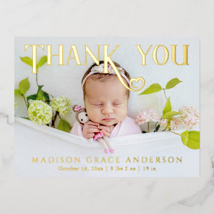 Baby Foto: Bedankt Modern Heart Birth Folie Uitnodiging Briefkaart