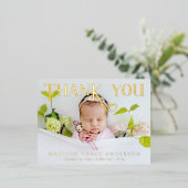 Baby Foto: Bedankt Modern Heart Birth Folie Uitnodiging Briefkaart (Staand Voorkant)
